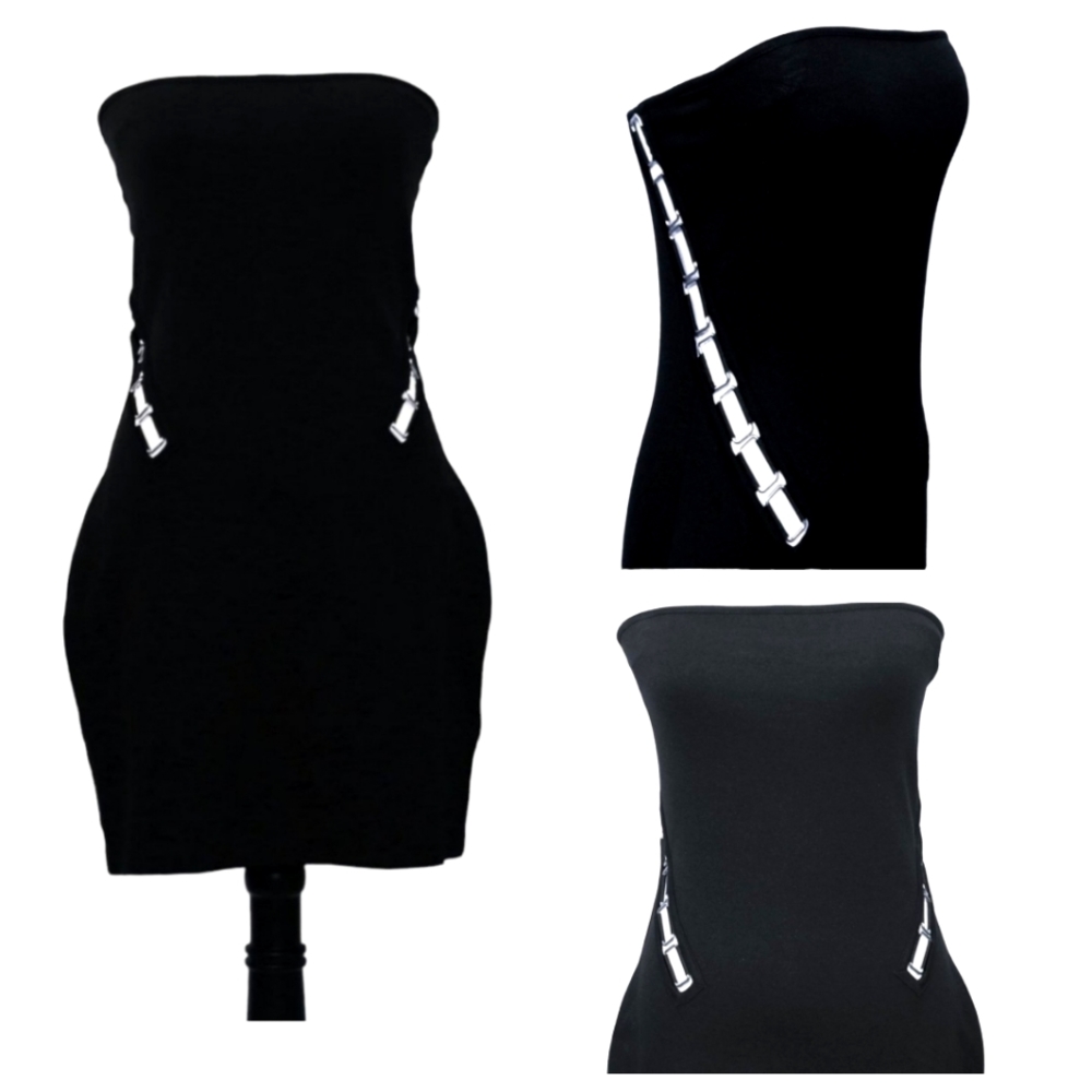 Express Strapless Bodycon Mini Dress w/Silver Metal Side Cutouts Small EUC!!